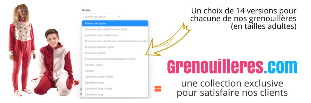Large choix de 14 modèles par grenouillères